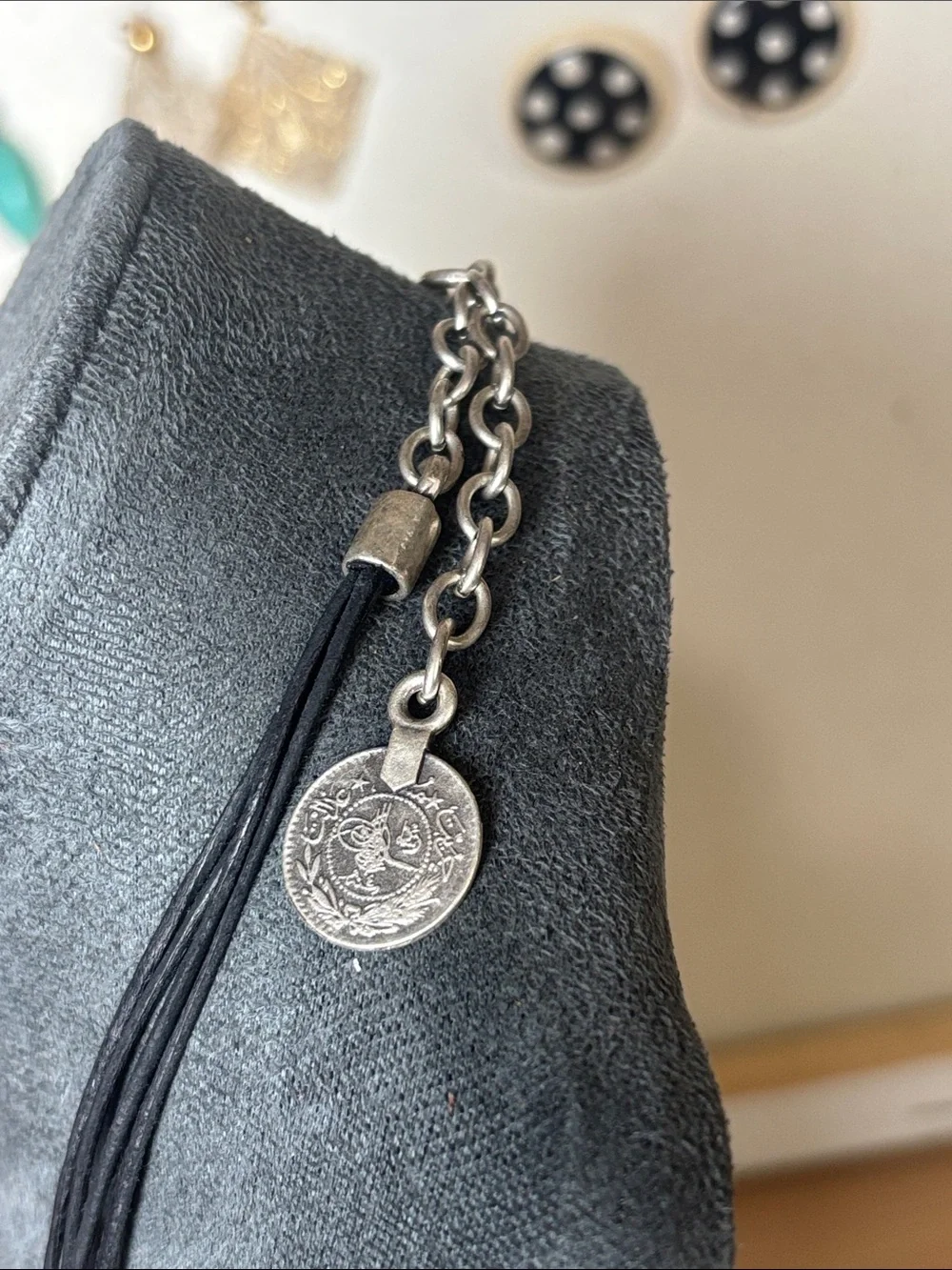 Desponia designer chunky hammered silver necklace with Ottoman Empire medallion